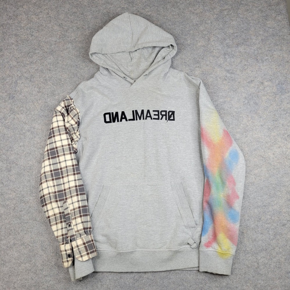 Dreamland Hoodie Mens Large Gray Tie Dye‎ Fleece Pullover Graphic Sweatshirt